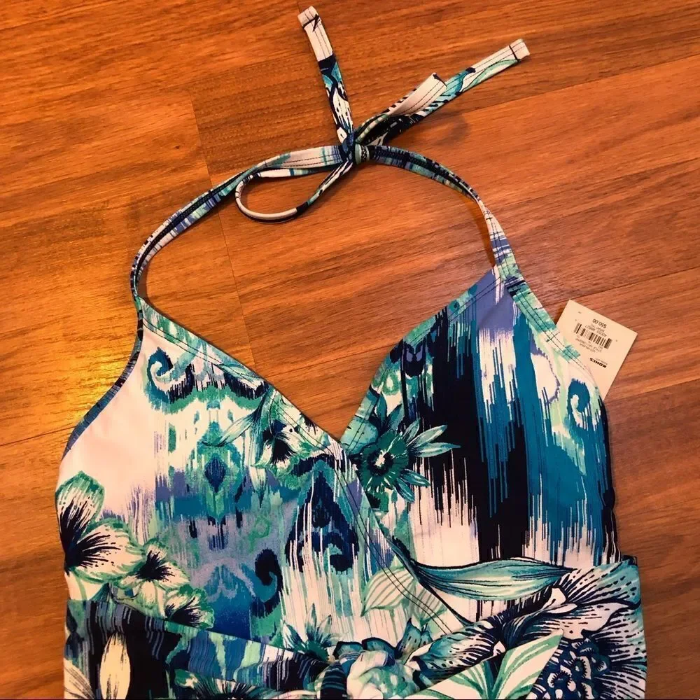 Apt.9 one piece swim suit - white, blue, green floral print size S